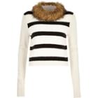 River Island Womens Stripe Knitted Faux Fur Collar Sweater