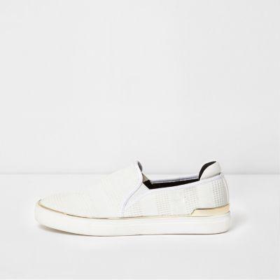 River Island Womens White Mixed Texture Slip On Plimsolls