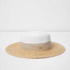 River Island Womens White Flat Brim Straw Hat