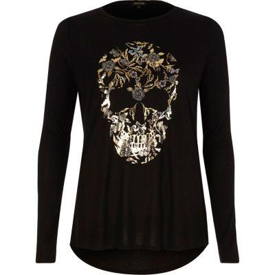 River Island Womens Skull Foil Print Long Sleeve T-shirt