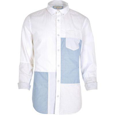 River Island Mens White Stripe Panel Slim Fit Casual Shirt