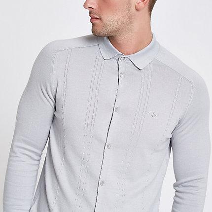 River Island Mens Slim Cable Button-up Polo Shirt