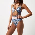 River Island Womens Zig Zag Print Cut-out Swimsuit