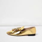 River Island Womens Gold Patent Tassel Loafers