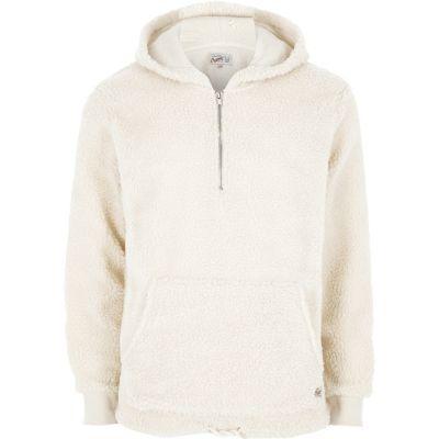 River Island Mens White Jack And Jones Borg Hoodie