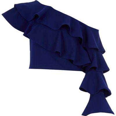 River Island Womens Ruffle One Shoulder Fitted Crop Top