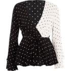 River Island Womens Block Polka Dot Wrap Tie Waist Blouse