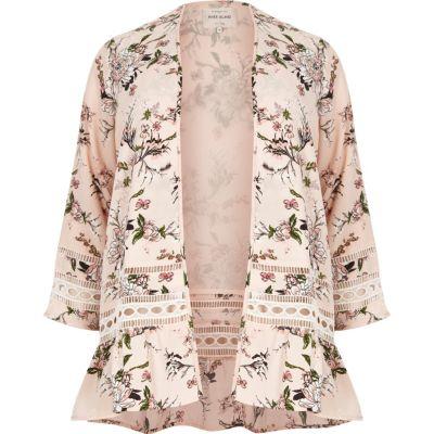 River Island Womens Plus Floral Print Lace Trim Kimono
