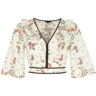 River Island Womens Floral Print Frill Crop Top