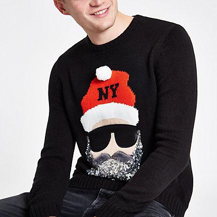 River Island Mens Sequin Santa Face Print Jumper