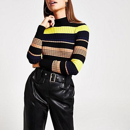 River Island Womens Stripe Ribbed Knit High Neck Top