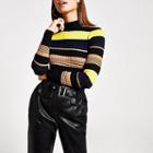 River Island Womens Stripe Ribbed Knit High Neck Top