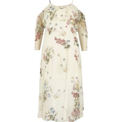 River Island Womens Plus Floral Print Cold Shoulder Dress