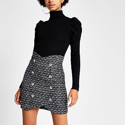 River Island Womens Check Double Breasted Corset Mini Skirt