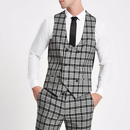 River Island Mens Check Double-breasted Vest