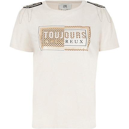 River Island Womens Petite Shoulder Embellished T-shirt