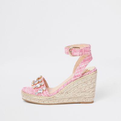 River Island Womens Tweed Embellished Espadrille Wedges