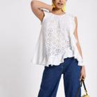 River Island Womens White Embroidered Frill Top