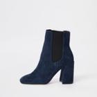 River Island Womens Faux Suede Block Heel Boots