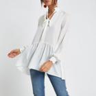 River Island Womens White Tie Front Frill Hem Top