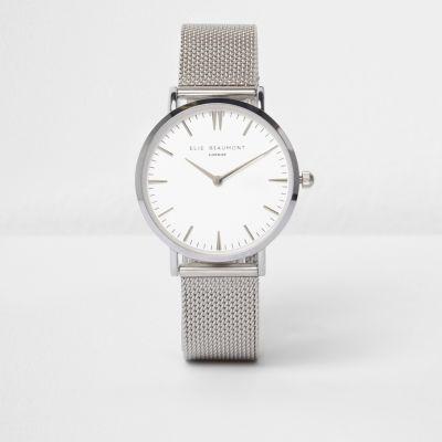 River Island Womens Silver Tone Elie Beaumont Mesh Strap Watch