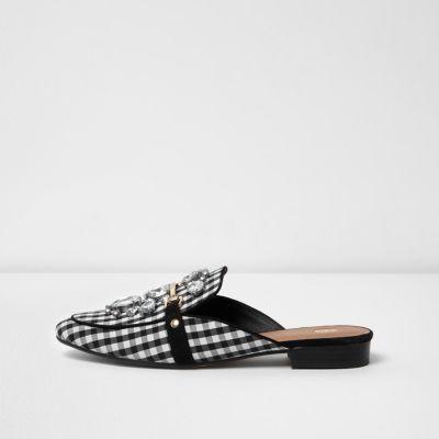 River Island Womens Gingham Print Backless Loafers