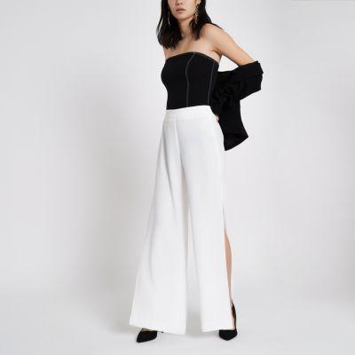 River Island Womens White Wide Leg High Split Trousers