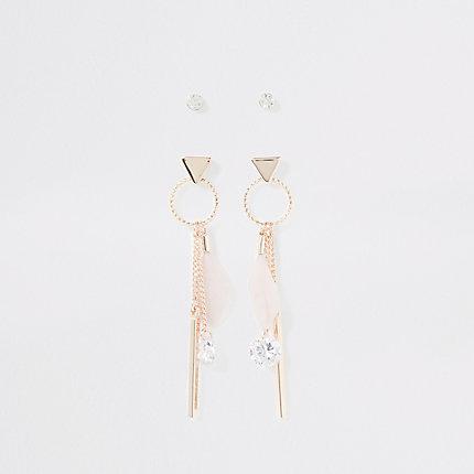 River Island Womens Rose Gold Colour Feather Earrings Multipack