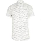 River Island Mens White Feather Skinny Fit Short Sleeve Shirt