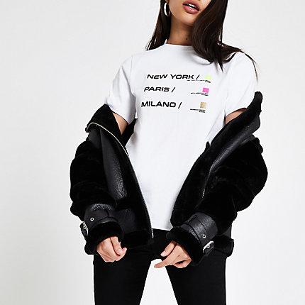 River Island Womens White City Neon Print T-shirt