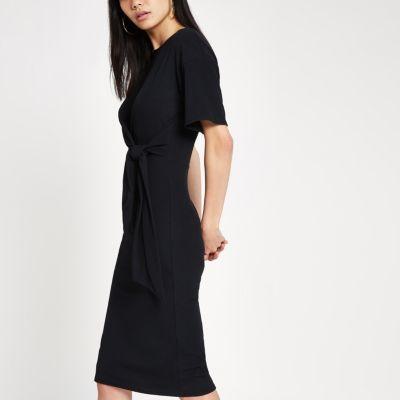 River Island Womens Short Sleeve Tie Front Bodycon Dress