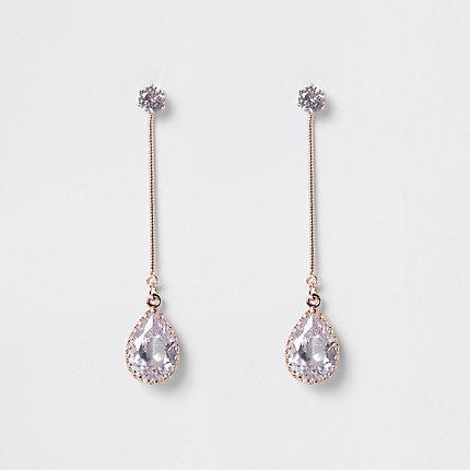 River Island Womens Rose Gold Tone Cubic Zirconia Drop Earrings