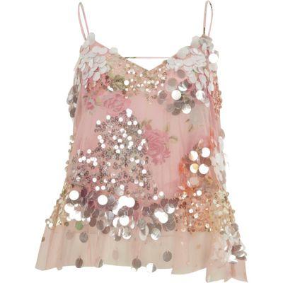 River Island Womens Sequin Floral Embellished Cami Top