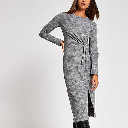 River Island Womens Long Sleeve Twist Front Midi Dress