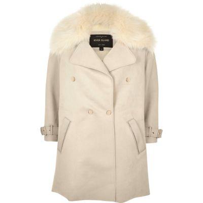 River Island Womens Faux Fur Trim Double-breasted Coat