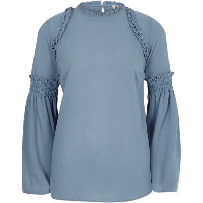 River Island Womens Frill Trim Shirred Bell Sleeve Blouse