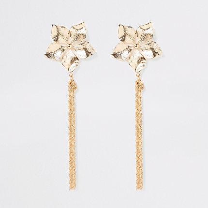River Island Womens Gold Tone Flower Chain Drop Earrings