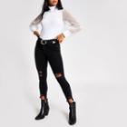 River Island Womens Petite White Long Mesh Sleeve Jumper