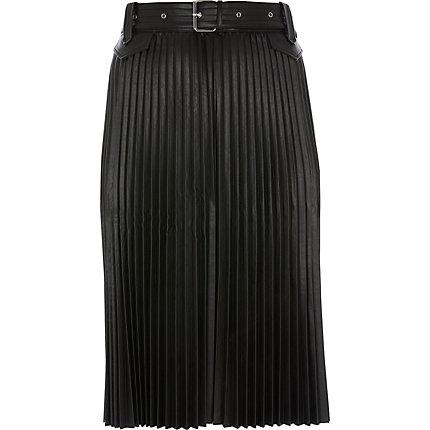 River Island Womens Plus Faux Leather Pleated Midi Skirt