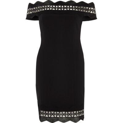 River Island Womens Geo Trim Bardot Bodycon Mini Dress
