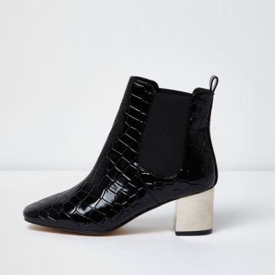 River Island Womens Croc Wide Fit Metallic Heel Boots
