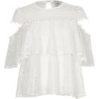 River Island Womens White Lace Frill Button Detail Top