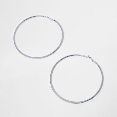 River Island Womens Silver Tone Flat Overszied Hoop Earrings