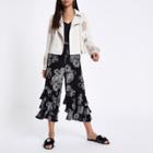 River Island Womens Petite Print Frill Hem Trousers