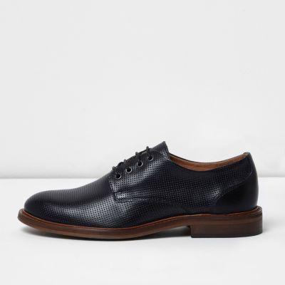 River Island Mens Textured Leather Lace-up Shoes
