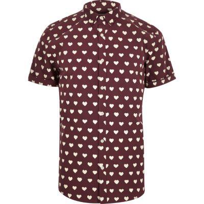 River Island Mens Heart Print Short Sleeve Shirt