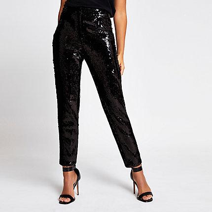 River Island Womens Sequin High Rise Cigarette Trousers