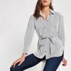 River Island Womens White Stripe Tie Waist Shirt