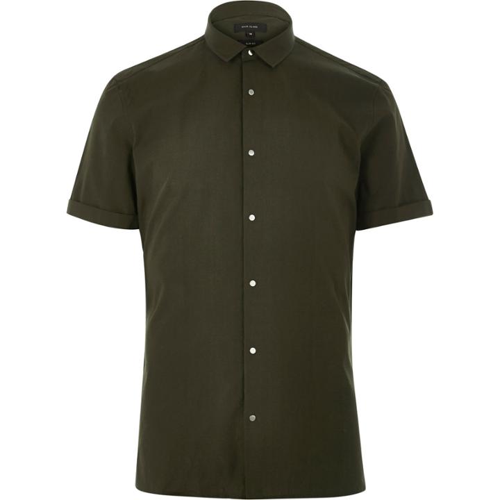 River Island Menskhaki Short Sleeve Popper Shirt
