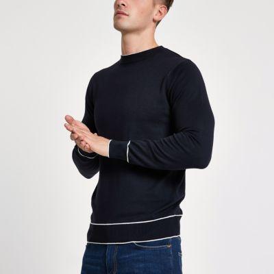 River Island Mens Tipped Crew Neck Slim Fit Sweatshirt